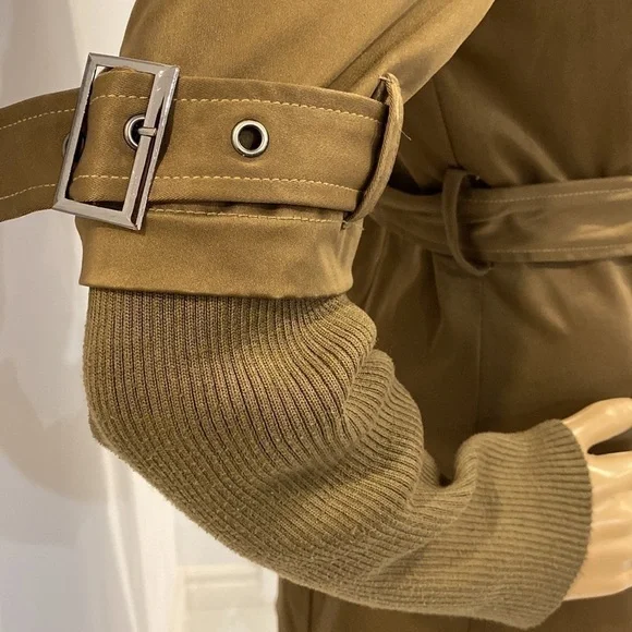 MAXMARA belted Trench coat knit sleeves Size M - Picture 7 of 12